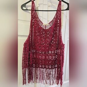 Active Crocheted Crop Tank Top With Fringe Size Small